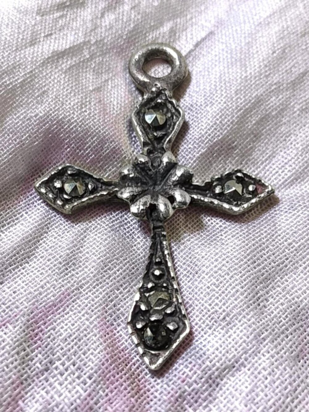 Vintage Sterling Silver Cross Pendant Features Intricate Floral Details adorned